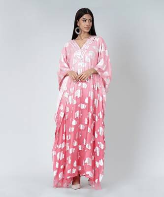 Rose Pink Ombre Full Length Kaftan 1