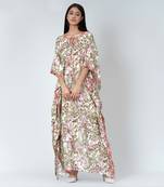 Green Floral Print Full Length Kaftan