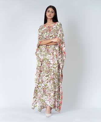 Green Floral Print Full Length Kaftan 2