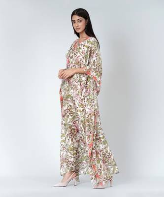 Green Floral Print Full Length Kaftan 3