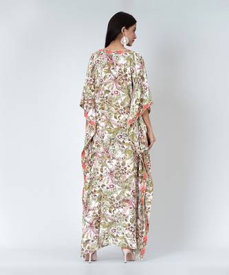 Green Floral Print Full Length Kaftan 4