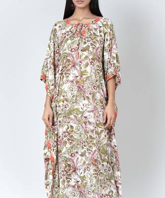 Green Floral Print Full Length Kaftan 5