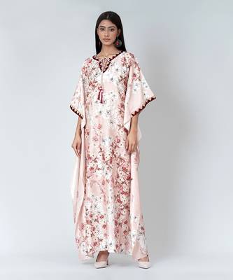 Pink Floral Print Full Length Kaftan 1