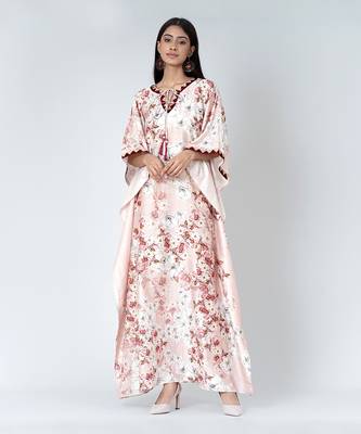 Pink Floral Print Full Length Kaftan 2