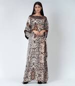 Brown Animal Print Embroidered Full Length Kaftan
