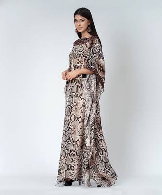 Brown Animal Print Embroidered Full Length Kaftan 2