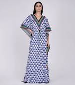 Blue And White Triangle Geometric Print Full Length Kaftan