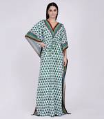 Green And White Triangle Geometric Print Full Length Kaftan