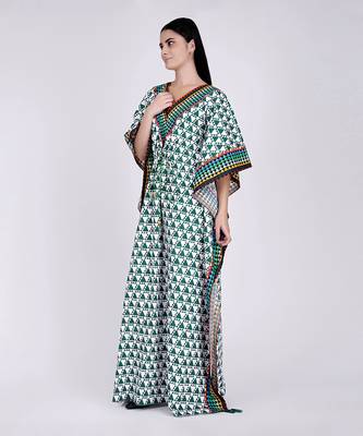 Green And White Triangle Geometric Print Full Length Kaftan 3