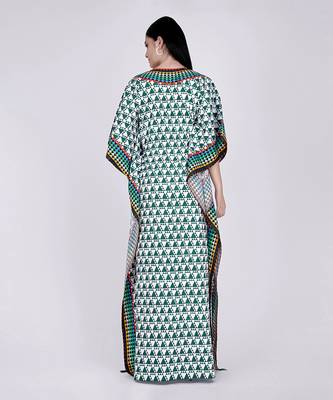 Green And White Triangle Geometric Print Full Length Kaftan 4