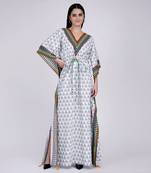 Grey And White Triangle Geometric Print Full Length Kaftan