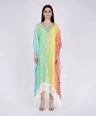 Multicoloured Animal Print Mid Length Kaftan 1
