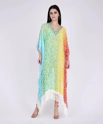 Multicoloured Animal Print Mid Length Kaftan 2