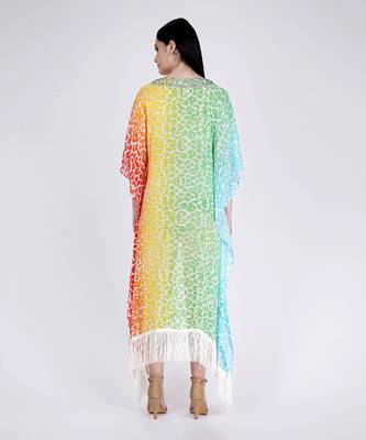 Multicoloured Animal Print Mid Length Kaftan 4