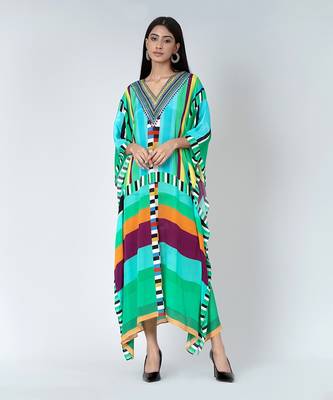 Blue And Green Geometric Mid Length Kaftan 1