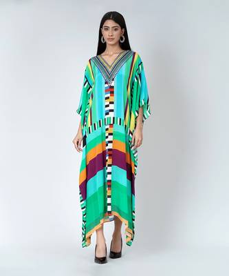 Blue And Green Geometric Mid Length Kaftan 2