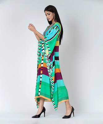 Blue And Green Geometric Mid Length Kaftan 3