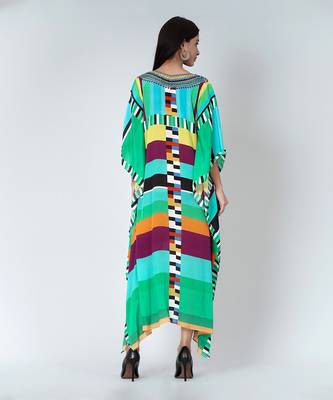 Blue And Green Geometric Mid Length Kaftan 4