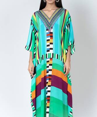 Blue And Green Geometric Mid Length Kaftan 5