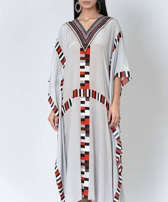 Grey Geometric Mid Length Kaftan 5