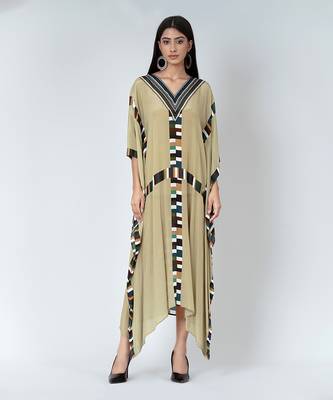 Olive Green Geometric Mid Length Kaftan 1
