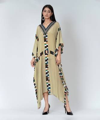 Olive Green Geometric Mid Length Kaftan 2