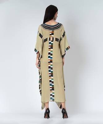 Olive Green Geometric Mid Length Kaftan 4