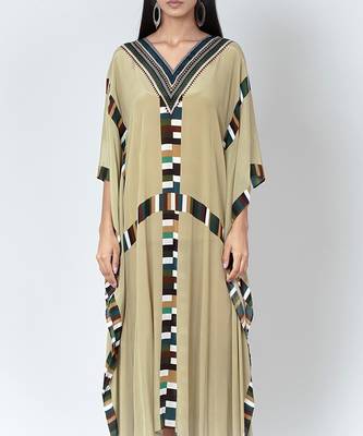 Olive Green Geometric Mid Length Kaftan 5