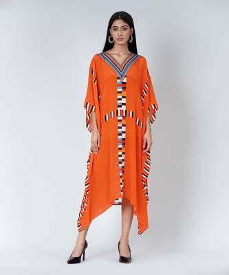 Orange Geometric Mid Length Kaftan 1