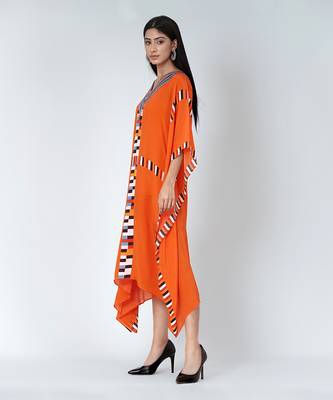 Orange Geometric Mid Length Kaftan 2