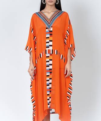 Orange Geometric Mid Length Kaftan 5