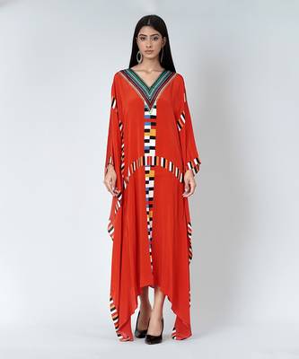 Red Geometric Mid Length Kaftan 1