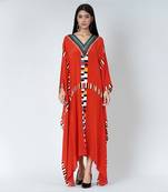 Red Geometric Mid Length Kaftan