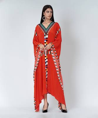 Red Geometric Mid Length Kaftan 2