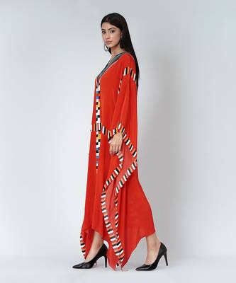 Red Geometric Mid Length Kaftan 3