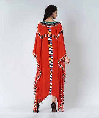 Red Geometric Mid Length Kaftan 4