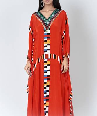 Red Geometric Mid Length Kaftan 5