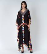 Black Geometric Mid Length Kaftan With Lace