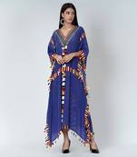 Navy Blue Geometric Mid Length Kaftan With Lace