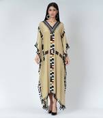 Olive Green Geometric Mid Length Kaftan With Lace