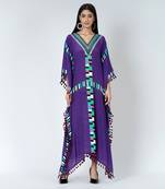 Purple Geometric Mid Length Kaftan With Lace