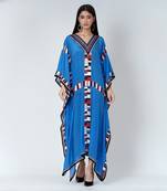 Royal Blue Geometric Mid Length Kaftan With Lace