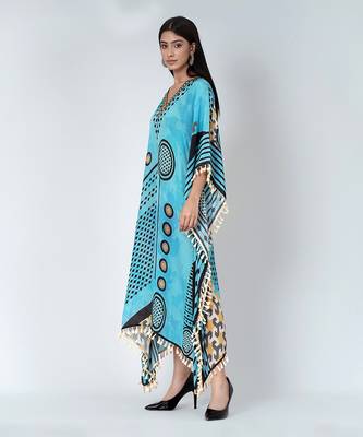 Blue Aztec Mid Length Kaftan 2