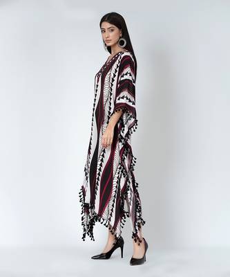 Black And Maroon Geometric Swirl Mid Length Kaftan 2