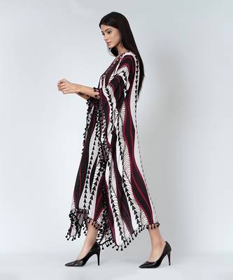 Black And Maroon Geometric Swirl Mid Length Kaftan 4