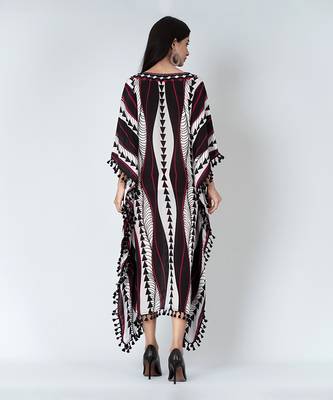 Black And Maroon Geometric Swirl Mid Length Kaftan 5