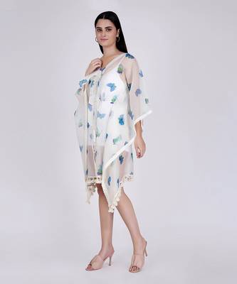 Aqua Butterfly Mid Length Kaftan 2