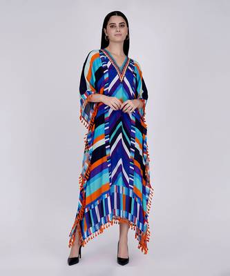 Blue And Orange Striped Mid Length Kaftan 1