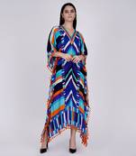 Blue And Orange Striped Mid Length Kaftan