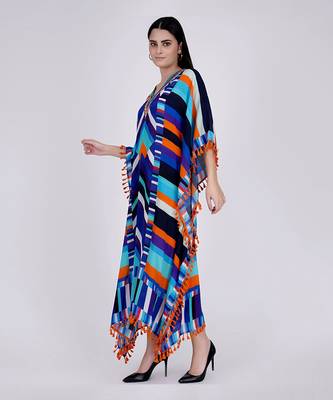 Blue And Orange Striped Mid Length Kaftan 2